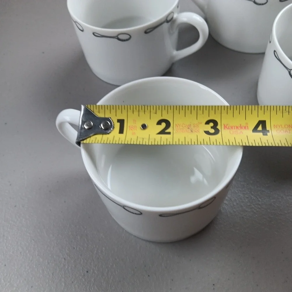 4 Pier 1 Porcelain Coffee‎ Mugs Cups 8 oz Espresso White with Spoon Circle VTG